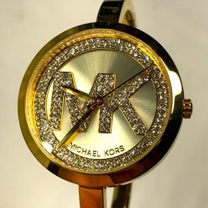 Michael Kors MK signature Crystal Watch solid braclet band gold iced